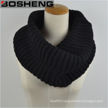 Unisex Black Knitted Scarf, Thick Warm Knitted Circle Infinity Scarf